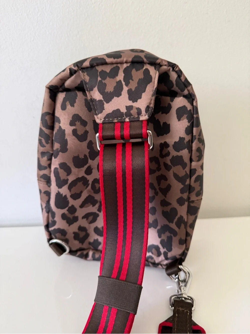 lululemon athletica Leopard Print Crossbody Sling Bag with Red Strap
